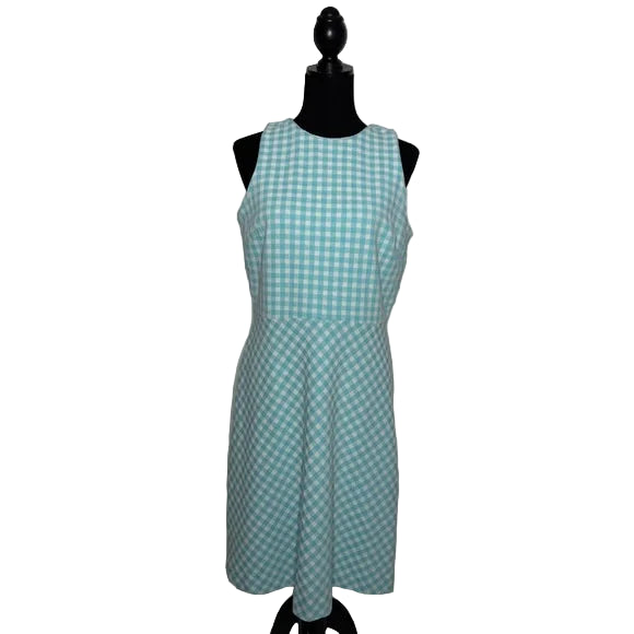 Ann Taylor Aqua Pop Gingham Sleeveless Flare Dress Women's, Size 10P