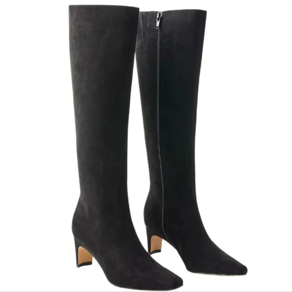 ANN TAYLOR LOFT Black Squared Pointy Toe Suede Textured Tall Boots Size 7