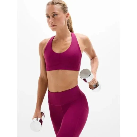 Athleta Interval Plunge Train Sports Bra A-C - Wildberry - Medium