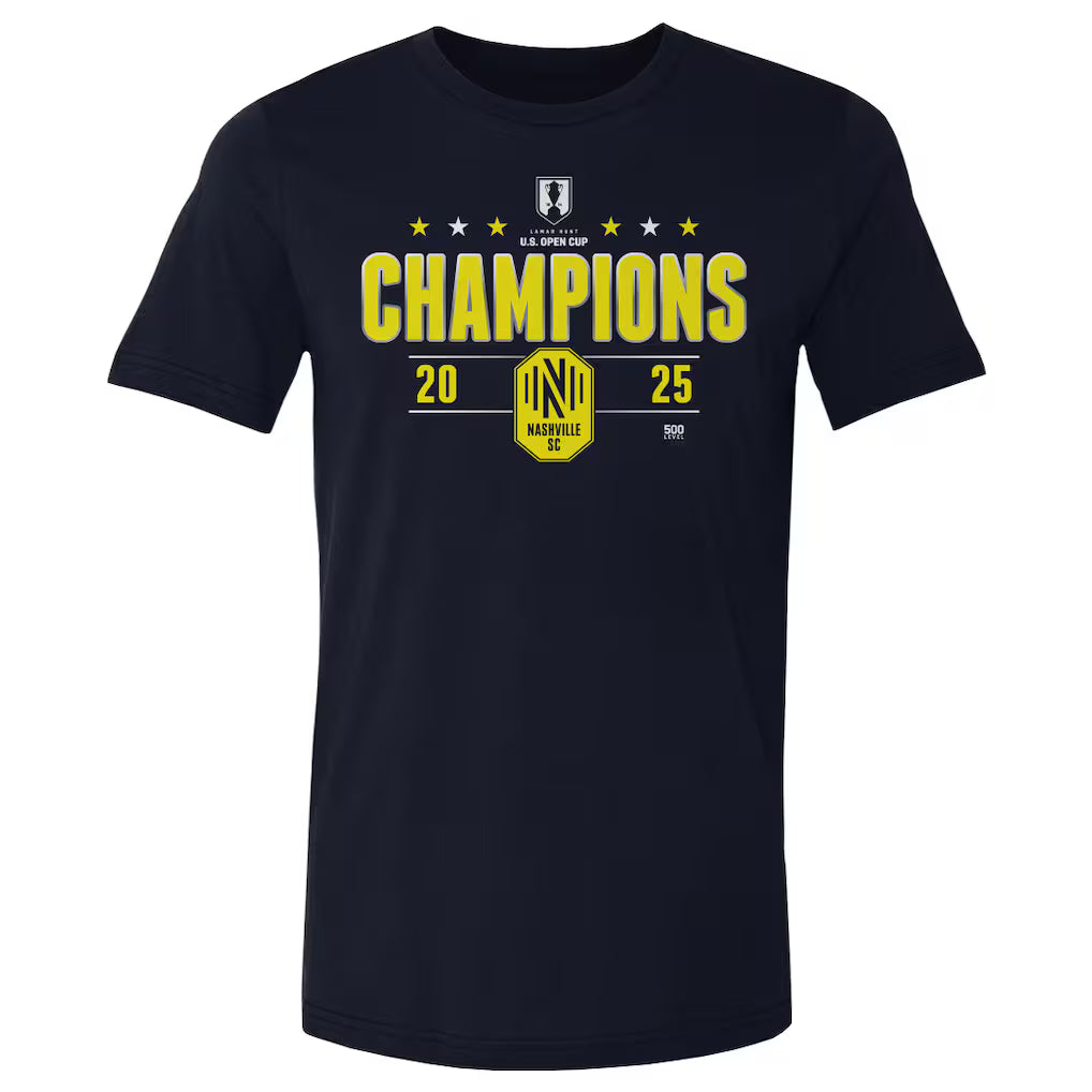 Men's Nashville SC 500 Level Navy 2025 Lamar Hunt U.S. Open Cup Champions T-Shirt - Navy - Size Large