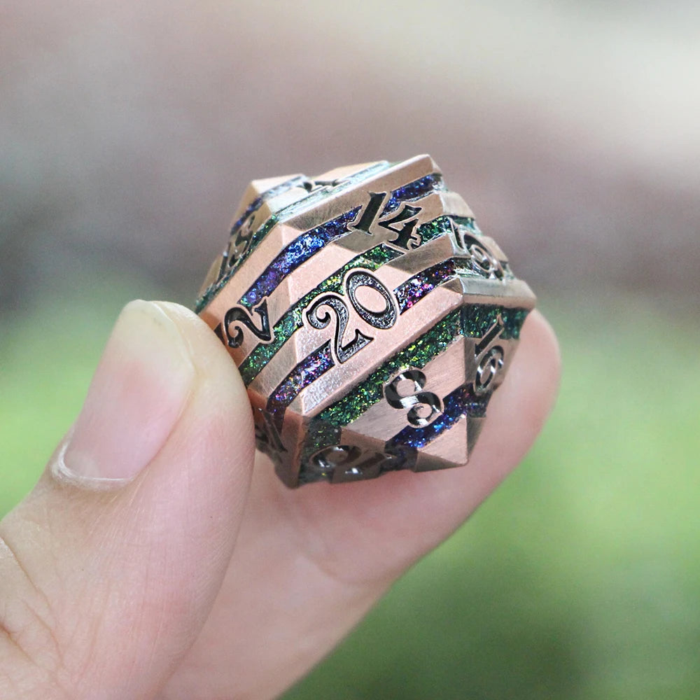 ucmehihihi Pyramid of Fate – Engraved Metal Dice , Glitter Inlay (7- Piece)