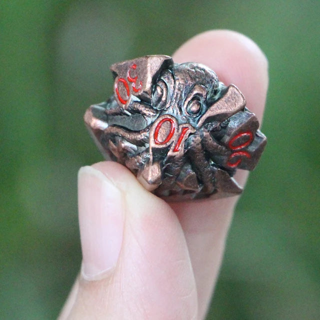 ucmehihihi Copper Octopus Dice Set – 3D Tentacle Carved with Red Numbers (7-Piece)