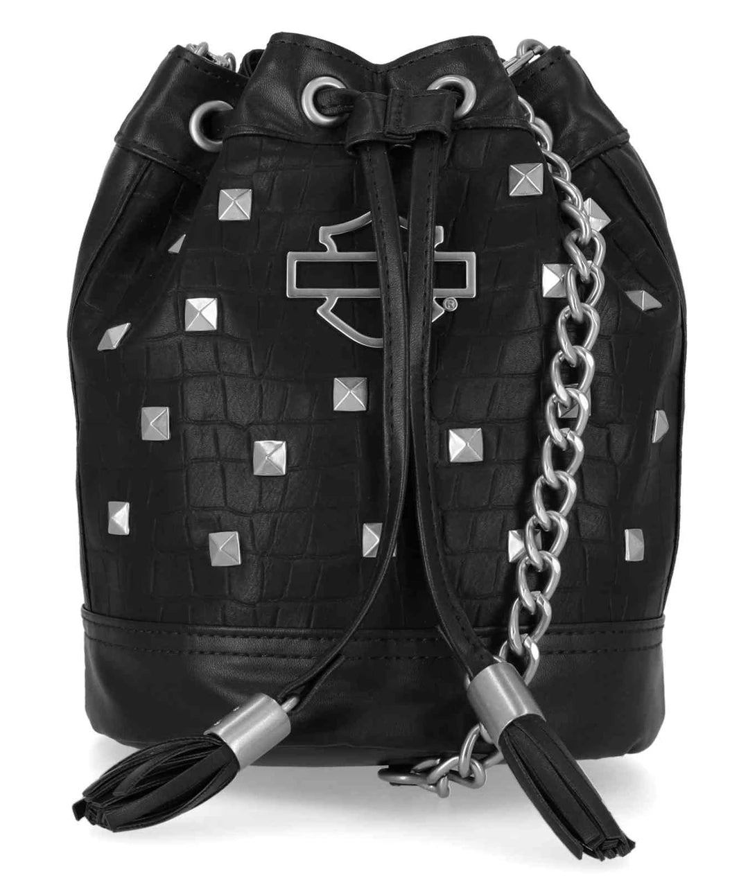 Harley-Davidson Women's Metal Bar & Shield Logo Croco Drawstring Purse - Black - Item # MHW141/08