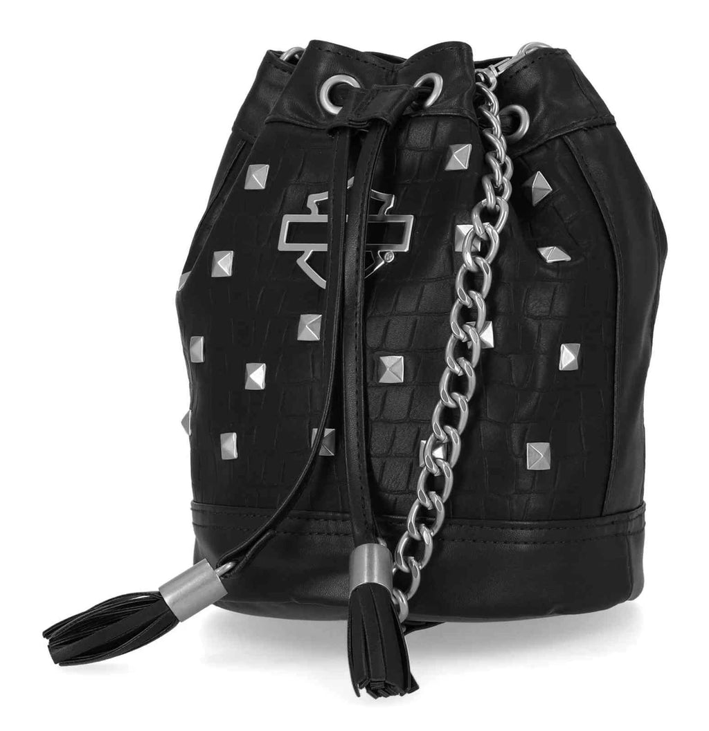Harley-Davidson Women's Metal Bar & Shield Logo Croco Drawstring Purse - Black - Item # MHW141/08