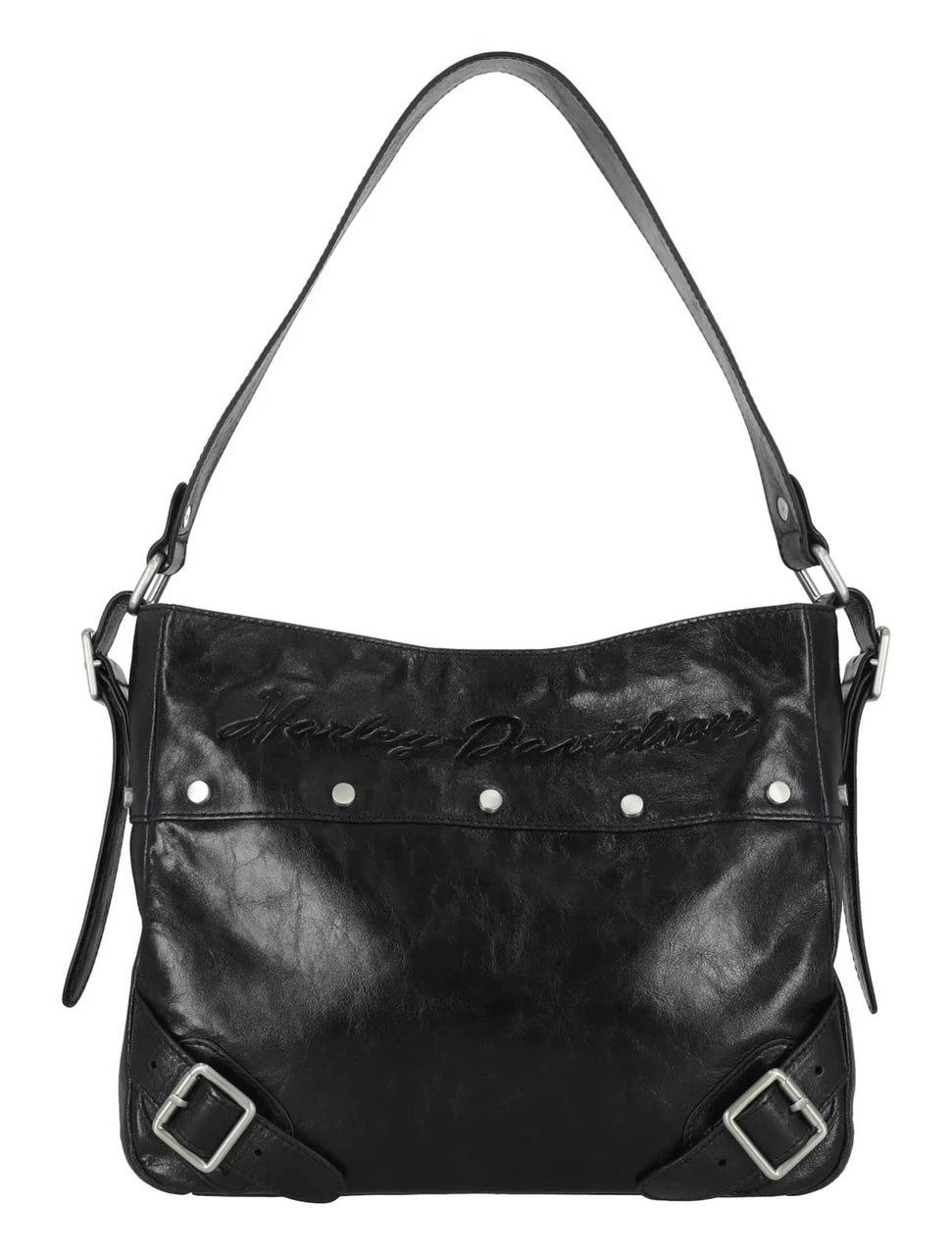 Harley-Davidson® Women's Corner Buckle Genuine Leather Hobo Purse - Black - #MHW218/08