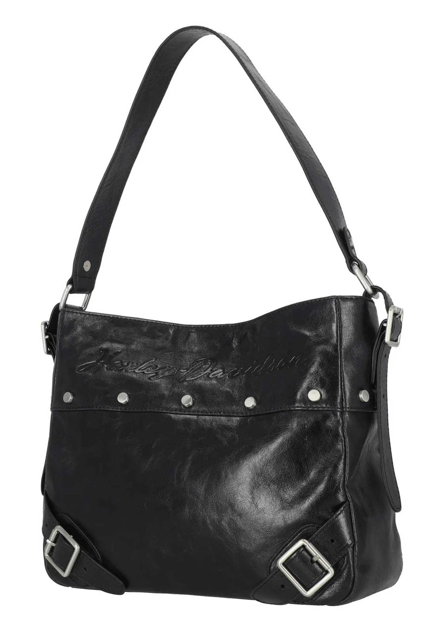 Harley-Davidson® Women's Corner Buckle Genuine Leather Hobo Purse - Black - #MHW218/08