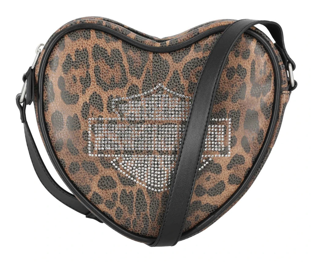 Harley-Davidson Women's Leopard Rhinestone Crossbody Heart Purse - Brown - Item # MHW227/99
