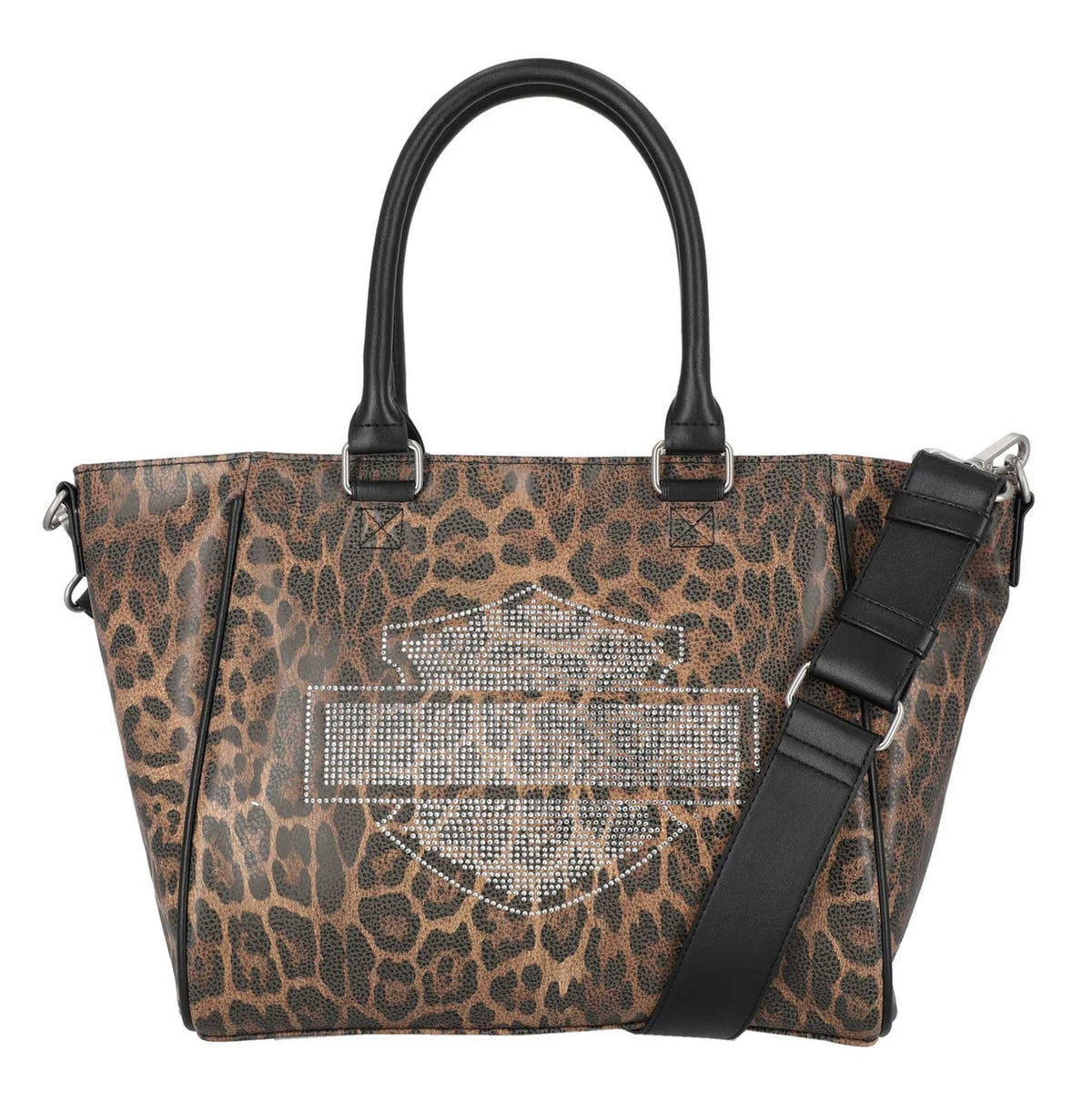 Harley-Davidson® Women's Leopard Rhinestone Bar & Shield Satchel Purse - Brown - #MHW228/99
