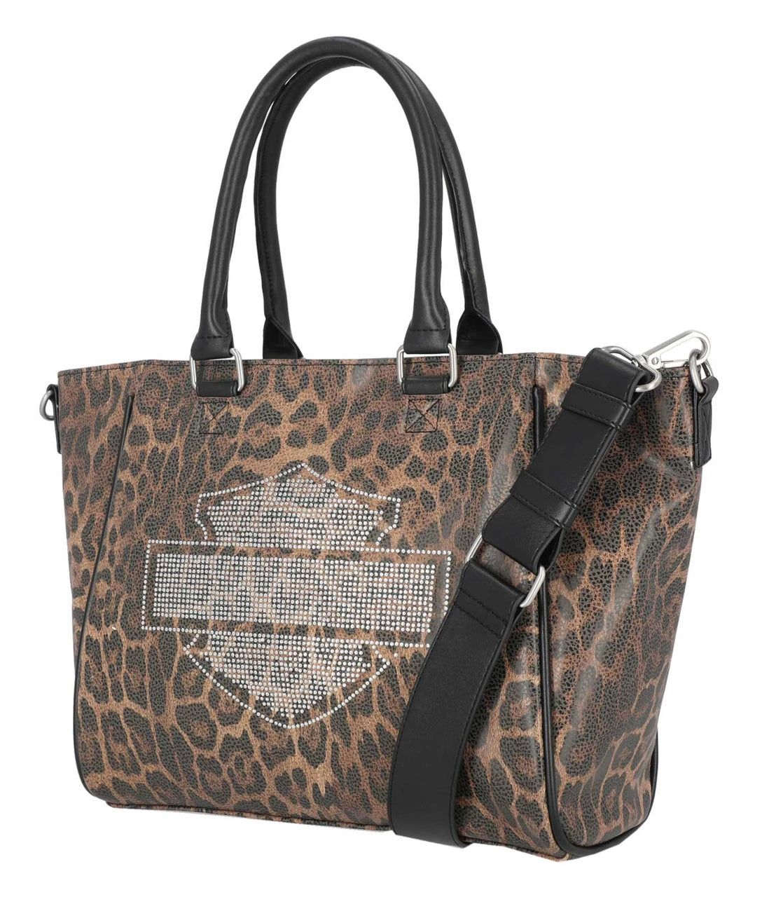 Harley-Davidson® Women's Leopard Rhinestone Bar & Shield Satchel Purse - Brown - #MHW228/99