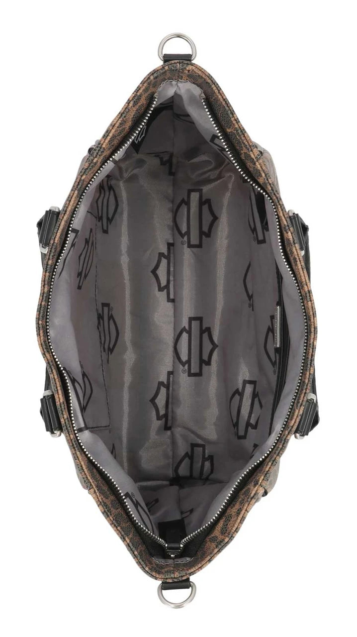 Harley-Davidson® Women's Leopard Rhinestone Bar & Shield Satchel Purse - Brown - #MHW228/99