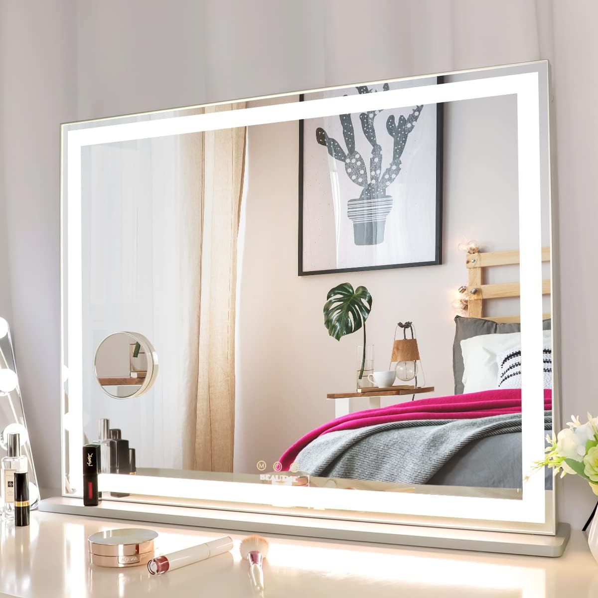 Hollywood Mirror Lighted Makeup Mirror With LED-Light-band, Dimmer Function, 3 Adjustable Light modes, USB Phone Charging Port, Big Table Mirror NEW