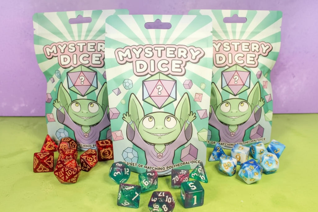 MYSTERY DICE GOBLIN - Original Mystery Dice Bag - Full Set of Matching Polyhedral Dice - 1 Set