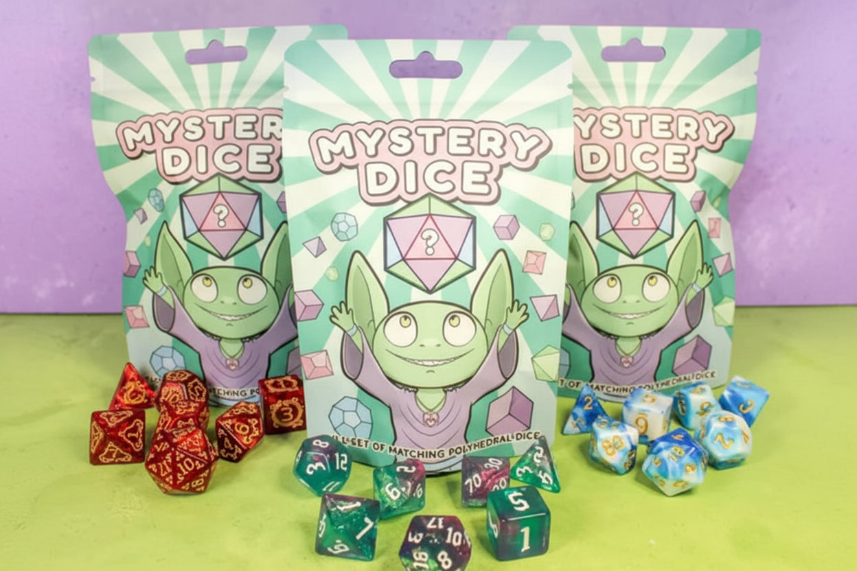 MYSTERY DICE GOBLIN - Original Mystery Dice Bag - Full Set of Matching Polyhedral Dice - 1 Set