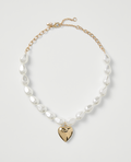 Pearl Heart Pendant Necklace - One Size