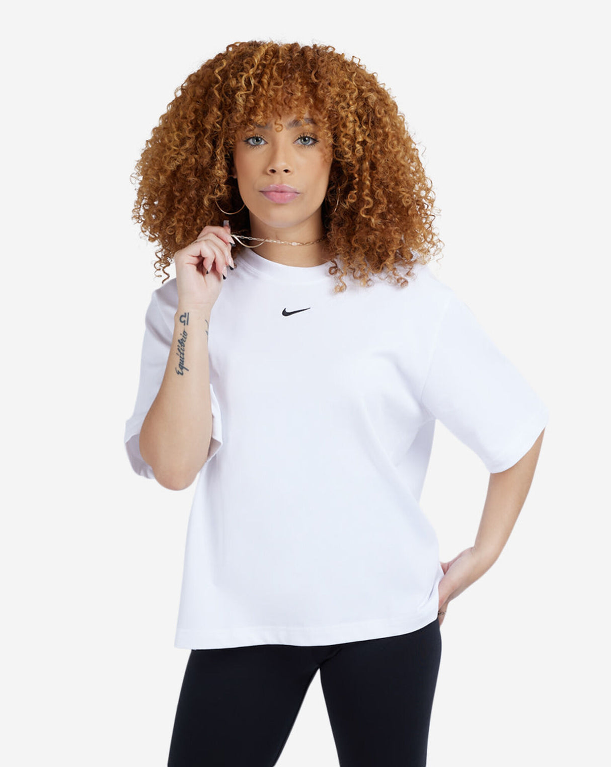 Nike W Nsw Essntl Tee Boxy- White/Black-New with Tags