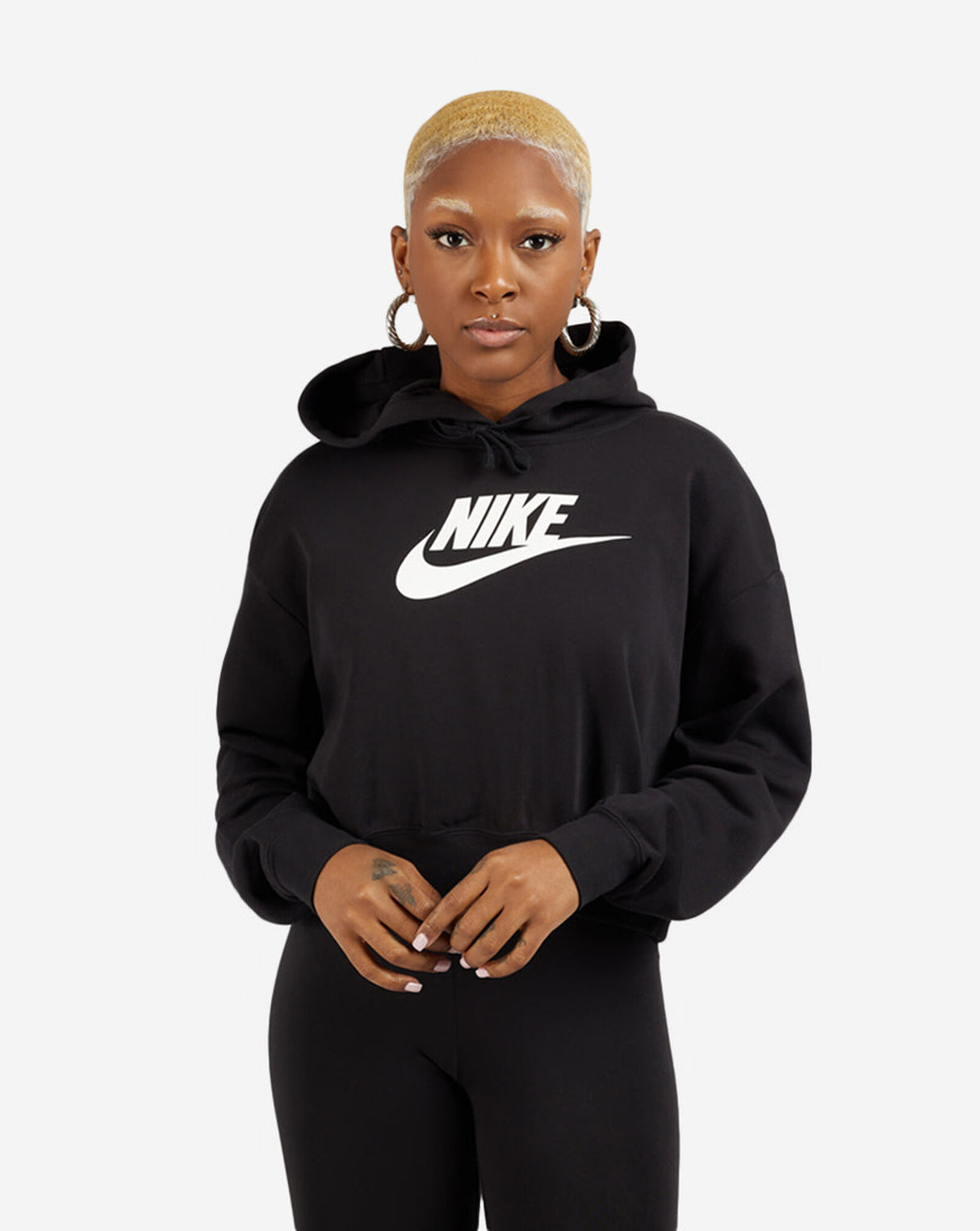 Nike W NSW Club Fleece Crop Hdy- Black -White- New with tags