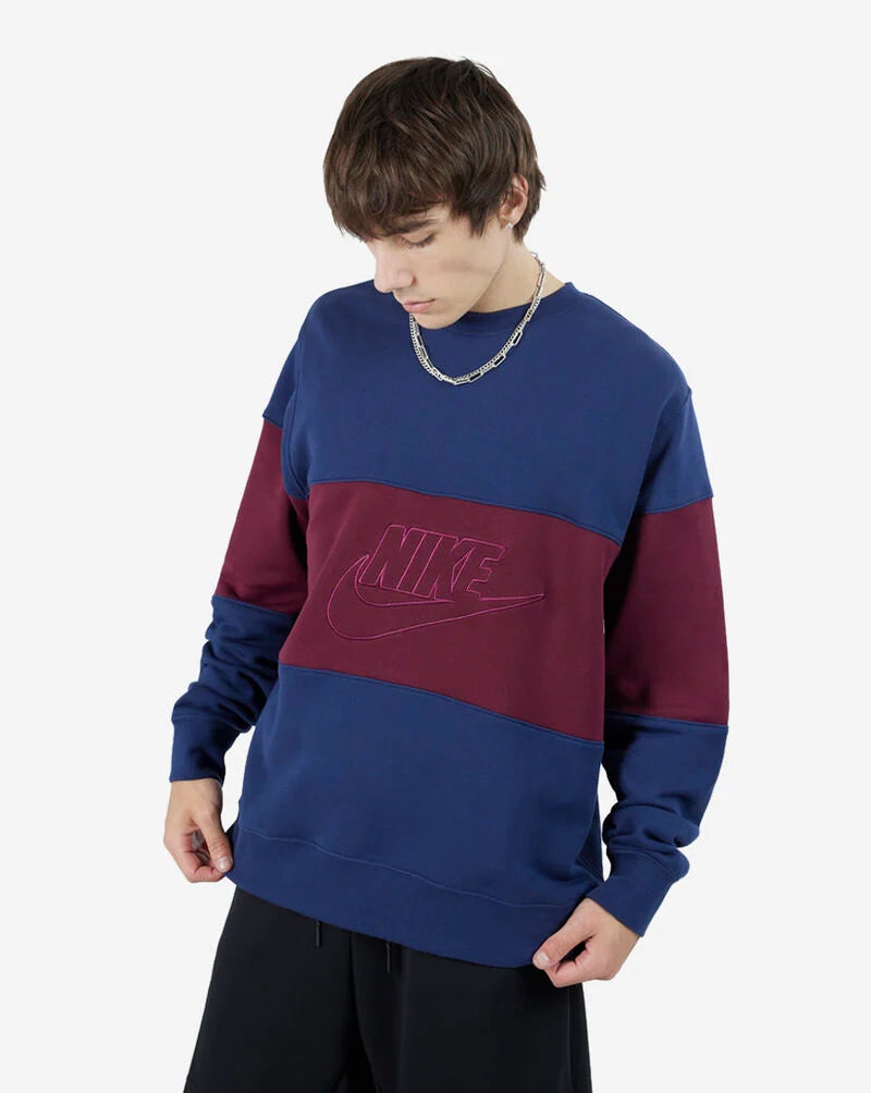 Nike M Nk Club Plus Ft Crew Cb-Midnight Navy/Night Maroon-New With Tags