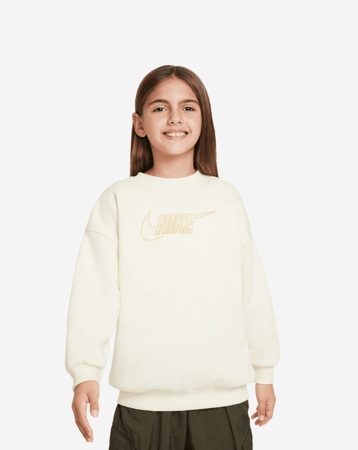 Nike Girl's NSW Grade School NSW Club Fleece Shine Crew-Coconut Milk- New with Tags