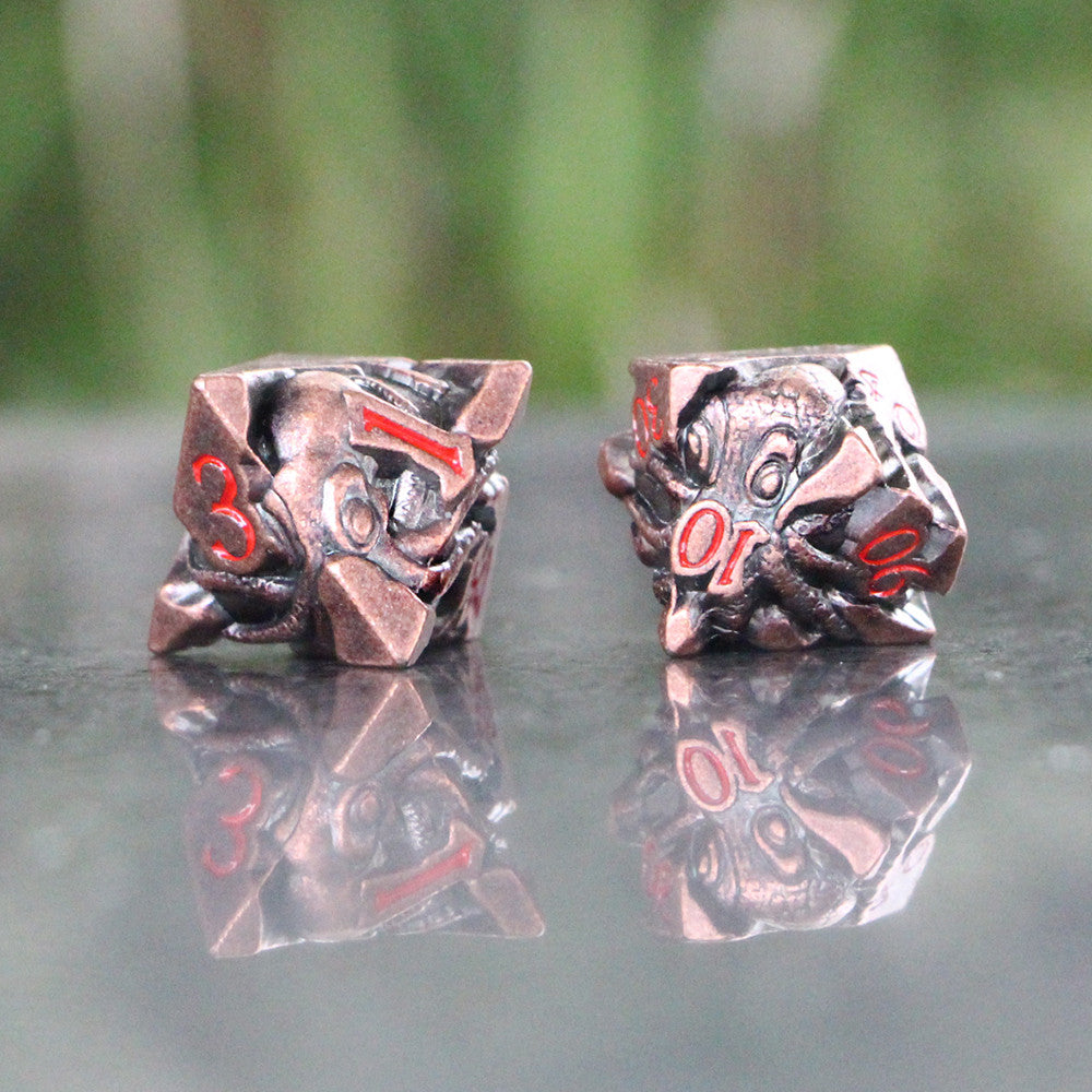 ucmehihihi Copper Octopus Dice Set – 3D Tentacle Carved with Red Numbers (7-Piece)