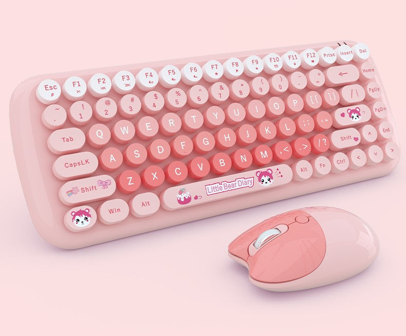 MOFII Wireless Keyboard and Mouse Combo, Pink Wireless Keyboard, 2.4GHz Retro Full Size with Number Pad & Cute Wireless Mouse for Computer PC Laptop Windows XP/7/8/10 (Pink-Colorful)(New Open Box)