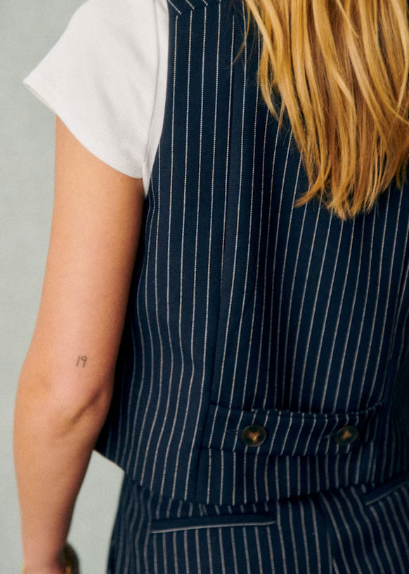 Women's Elroy Jacket by Sezane - Navy Ecru Tennis Stripes - Size 40 (US Size 8)