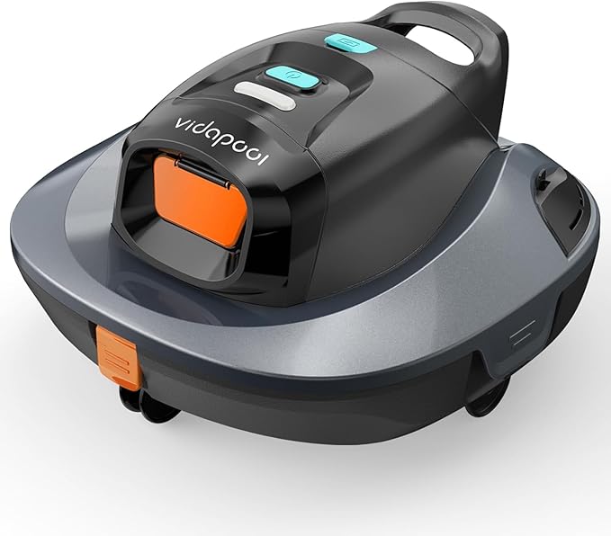 Vida pool Cordless Robotic Pool Vacuum Cleaner,Portable Swimming Pool Vacuum Self-Parking Technology with LED Indicator,Ideal for Above Ground/Flat Pools up to 860 Sq.Ft,Lasts 90 Mins-Grey