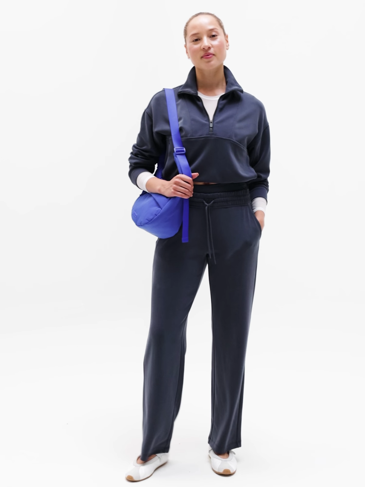 ATHLETA | Seasoft Rib 1/4 Zip Popover | Power of She in Blue | SP