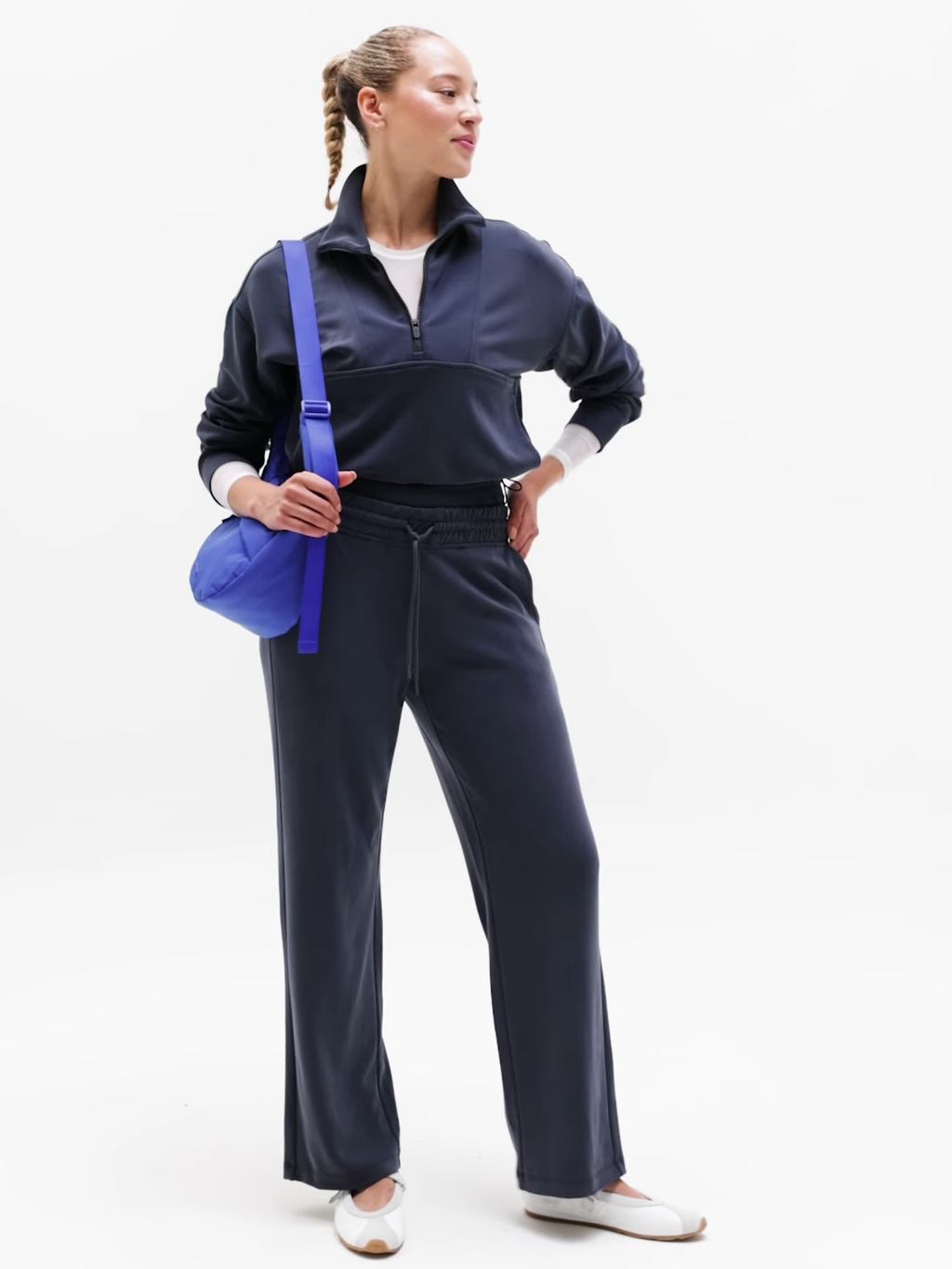 ATHLETA | Seasoft Rib 1/4 Zip Popover | Power of She in Blue | SP