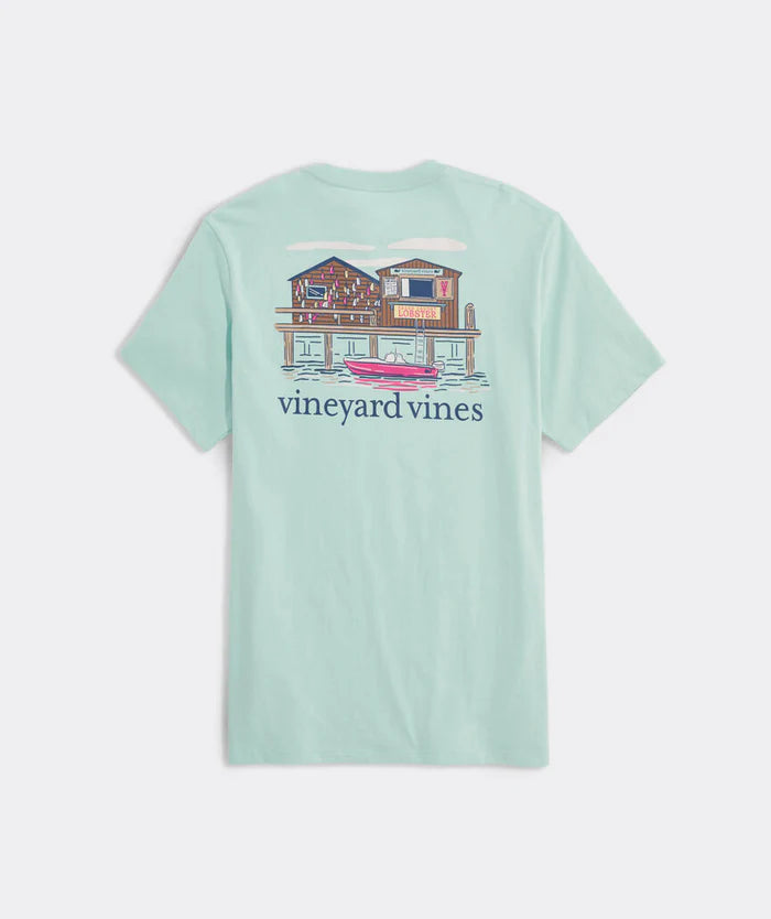Vineyard Vines Woman's Dockside Lobster Shack Pocket Tee Shirt - Aqua Haze - Size: XL