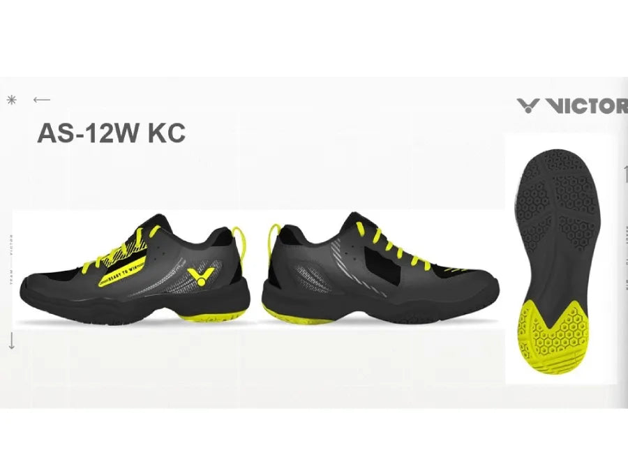 Victor AS-12W KC Badminton Shoes - Gray/Blk/Yellow (Men 9/Women 10.5)
