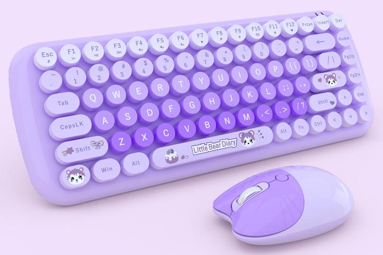 MOFii Wireless Keyboard Mouse Combo, Colorful Typewriter Full-Sized Keyboard and 2.4GHz USB Connected Mouse for Office Computer, Desktop, Laptop, PC, Windows 7/8/10 (Purple)(New Open Box)