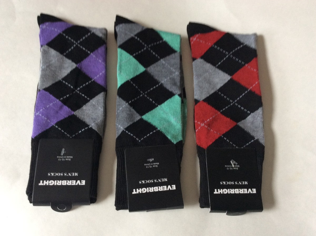 Everbright Mens Crew Socks 6 Pack Argyle Socks in Fun Colors Sz10-13