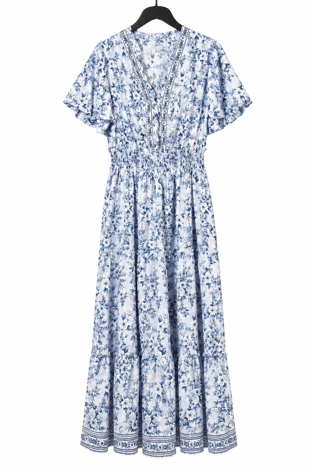 Max Studio London, Women's Maxi Blue Floral Smock Tiered Dress - 2XL