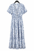 Max Studio London, Women's Maxi Blue Floral Smock Tiered Dress - 2XL