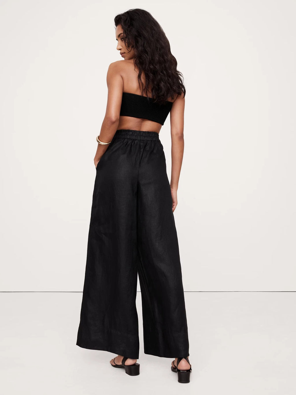 BANANA REPUBLIC | European Flax | Wide Leg Cropped Pants | Black | S