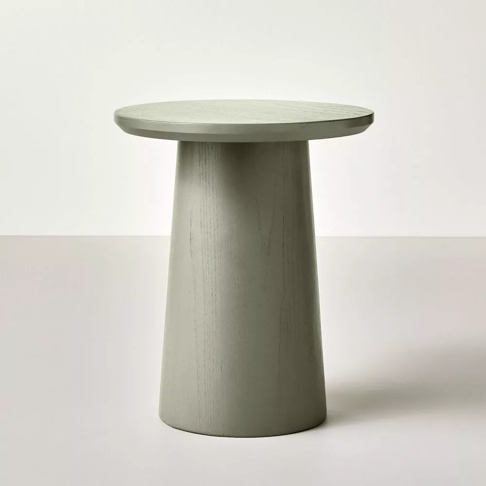 Wooden Round Pedestal Accent Side Table - Sage Green - Hearth &