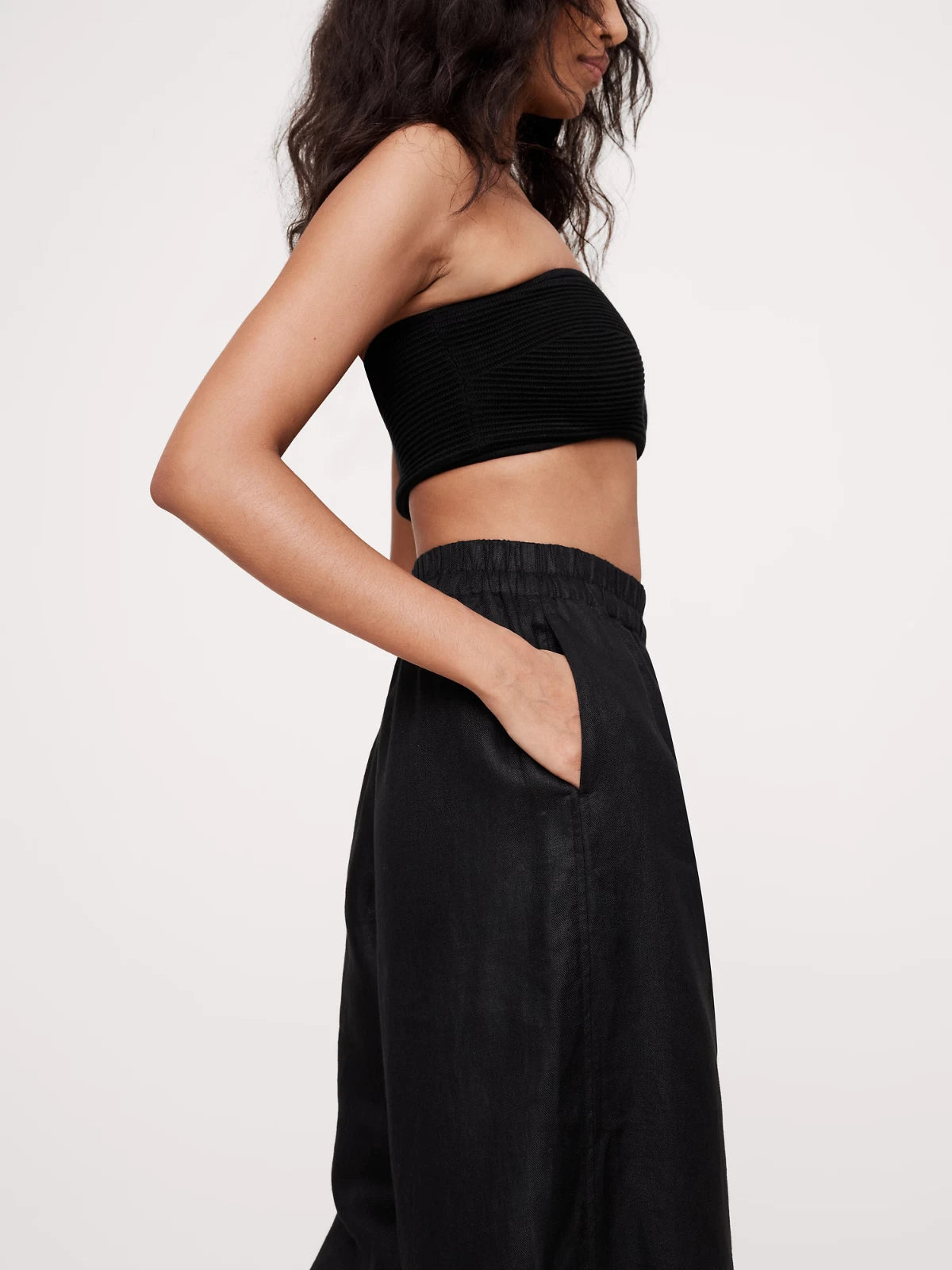 BANANA REPUBLIC | European Flax | Wide Leg Cropped Pants | Black | S