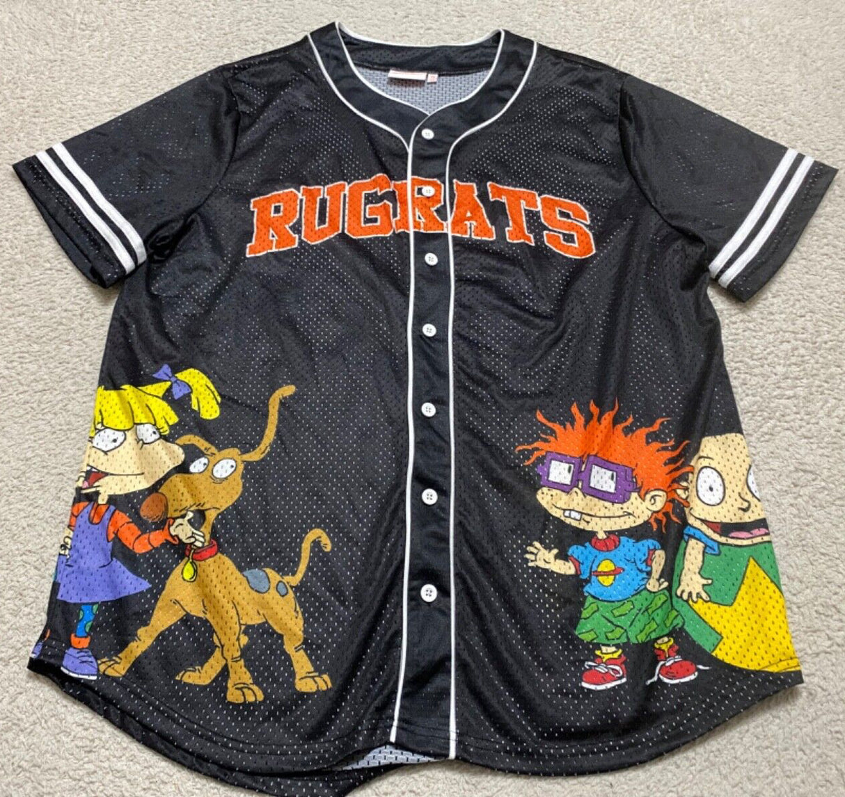 Nickelodeon Mens 90's Baseball Jersey - Rugrats Jersey - Reptar, Tommy, Chuckie & Phil Mesh Baseball Jersey   NEW