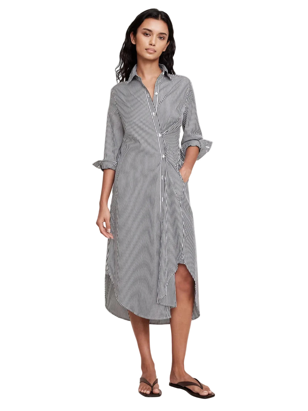 BANANA REPUBLIC | Cotton Asymmetrical Shirt Dress | Strips | XS