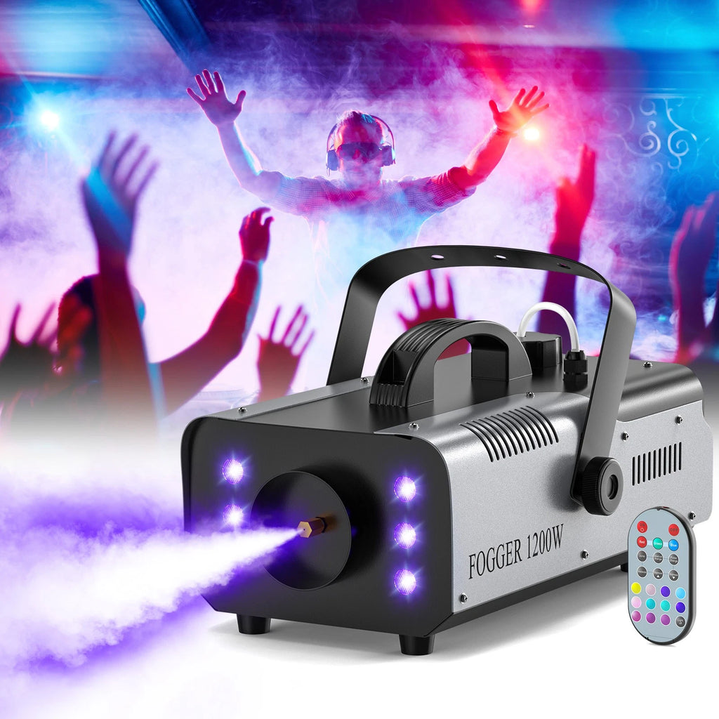 1200W 6000CFM Fog Smoke Machine Stage Party Fogger RGB 6 LED Lights DMX w/Remote