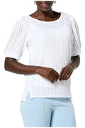 C. Wonder by Christian Siriano Crepe Puff-Sleeve Top w/ Built-in Tank Top - White - 2XL