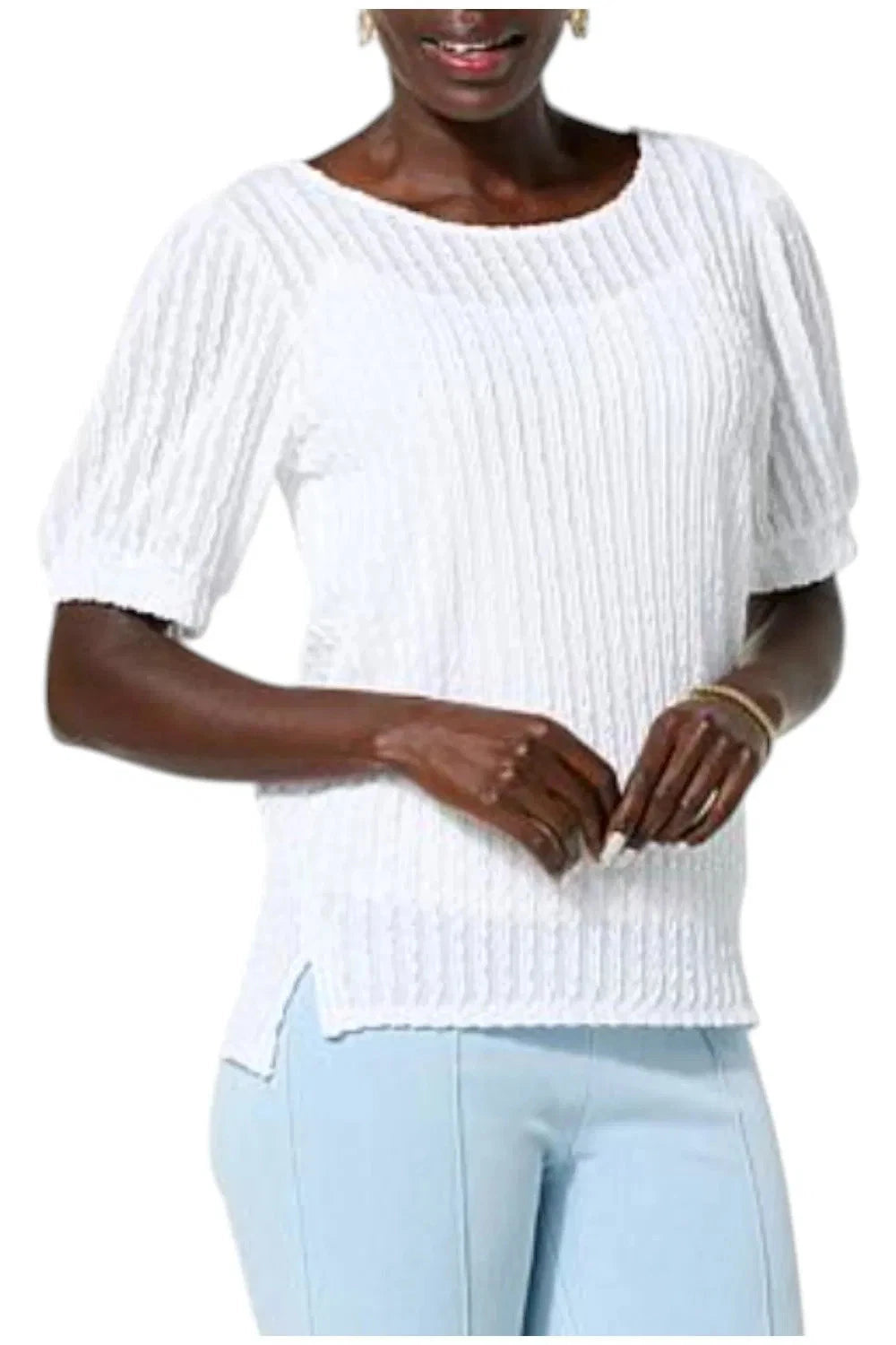 C. Wonder by Christian Siriano Crepe Puff-Sleeve Top w/ Built-in Tank Top - White - 2XL