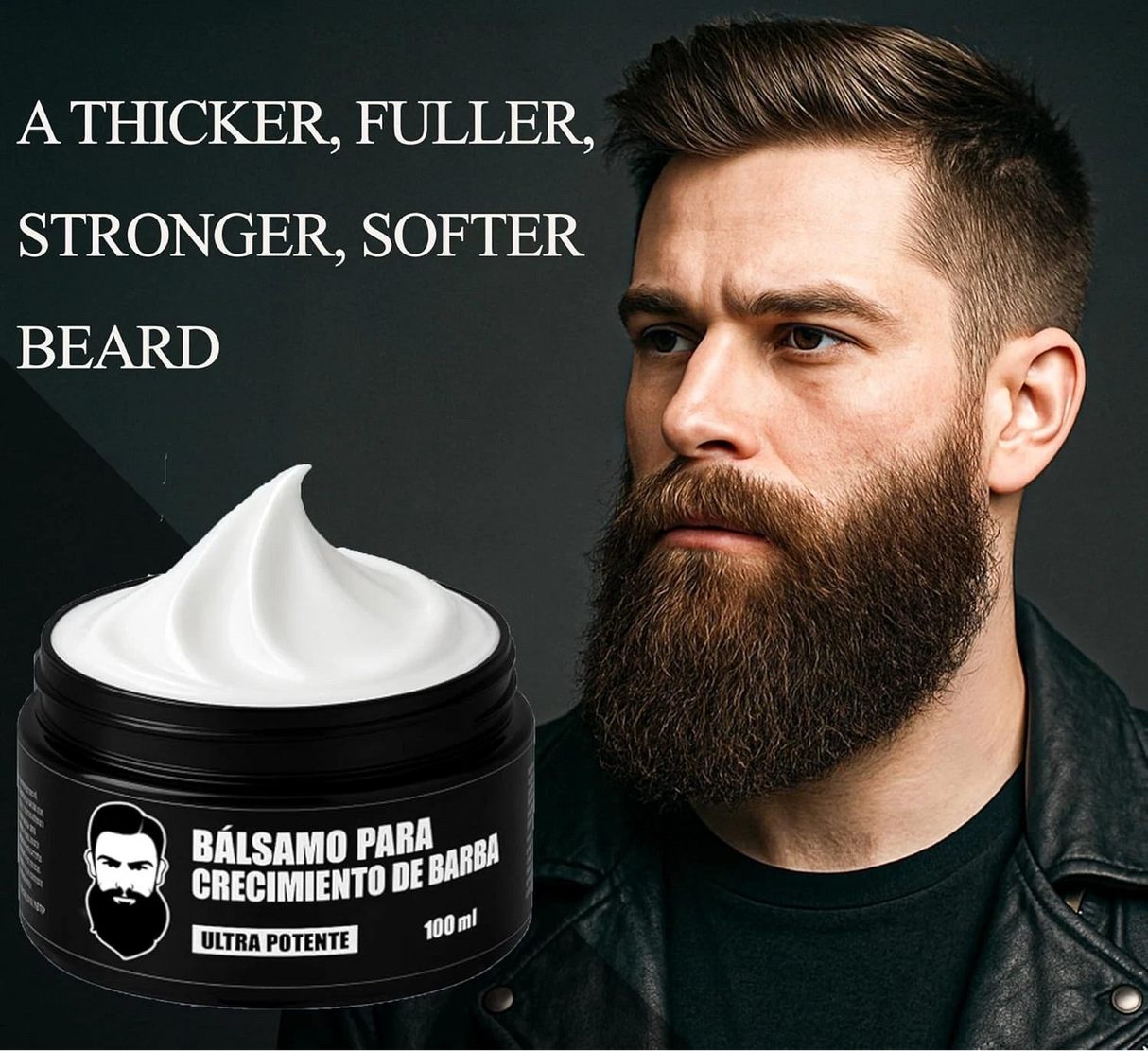 Men's Balsamo Para Crecimiento De Barba ULTRA POTENTE for Thicker, Fuller Beard Growth - 1 Jar 100ml
