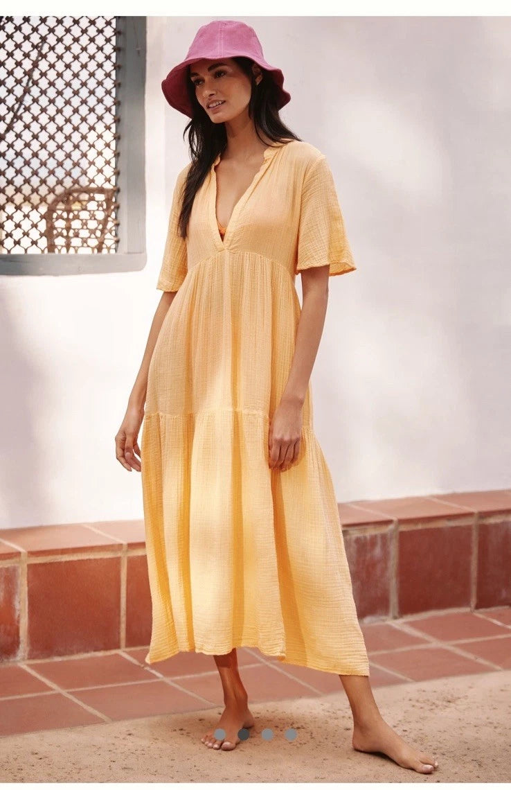 The Kallie Flowy Maxi Dress by Anthropologie - Peach - Medium