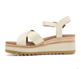 TOMS | Noelani | Natural/Gold Metallic Canvas Wedge | Women's Sandal