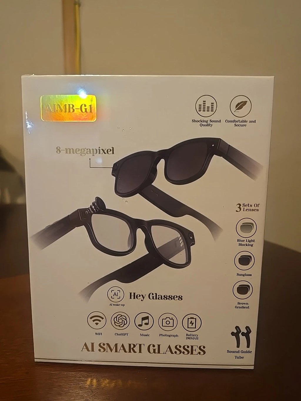 AiMB-G1 Bluetooth Voice Control Smart Glasses W/8MP, 1080p Camera