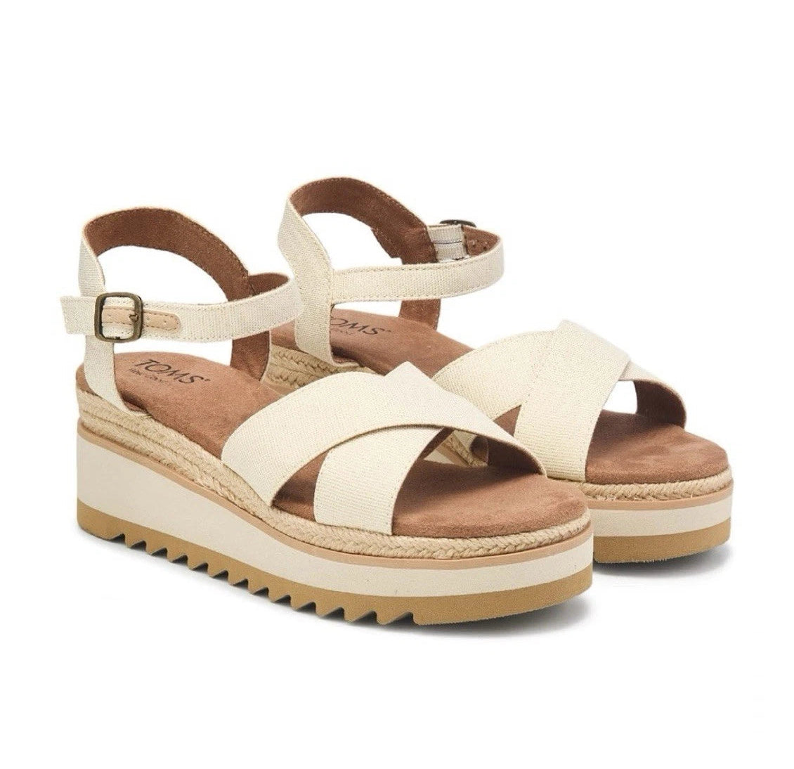 TOMS | Noelani | Natural/Gold Metallic Canvas Wedge | Women's Sandal