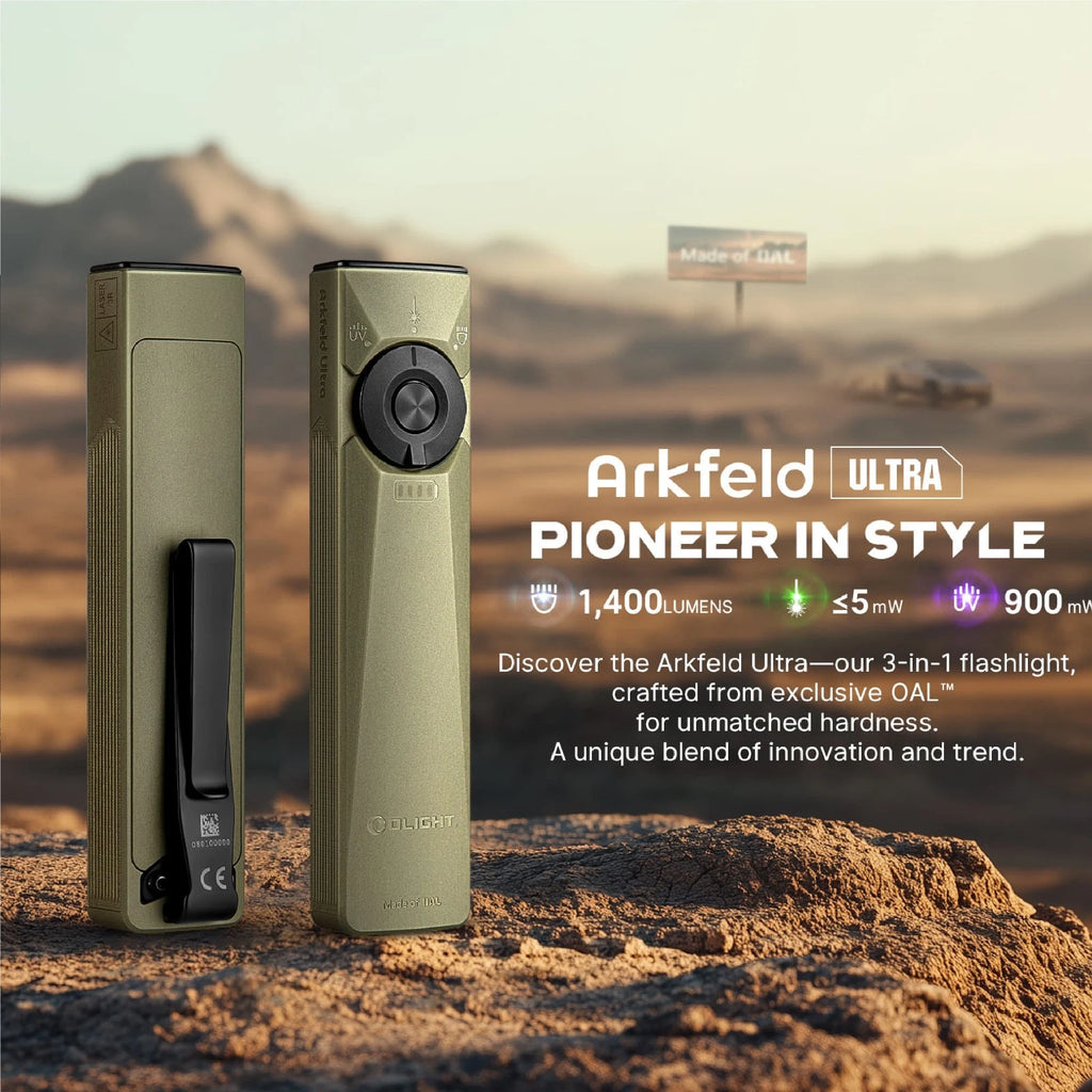 Olight Arkfeld Ultra Flashlight with Green Laser and UV 1400 Lumens - Olive Green