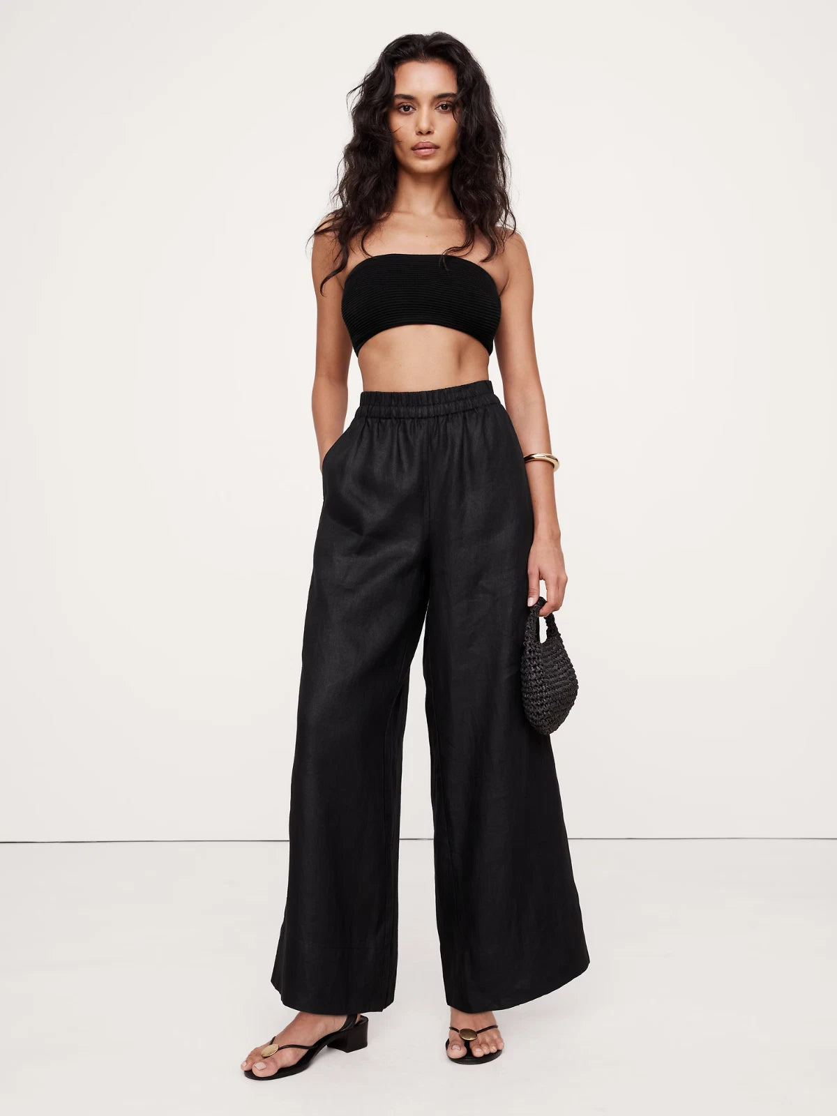 BANANA REPUBLIC | European Flax | Wide Leg Cropped Pants | Black | S