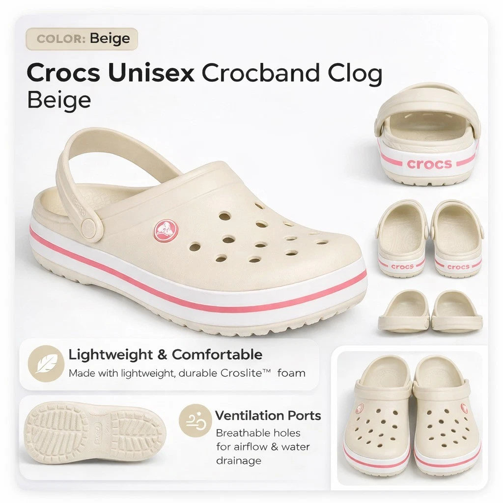 Crocs Unisex Crocband Clog Beige, Stucco/Melon, M8/W10